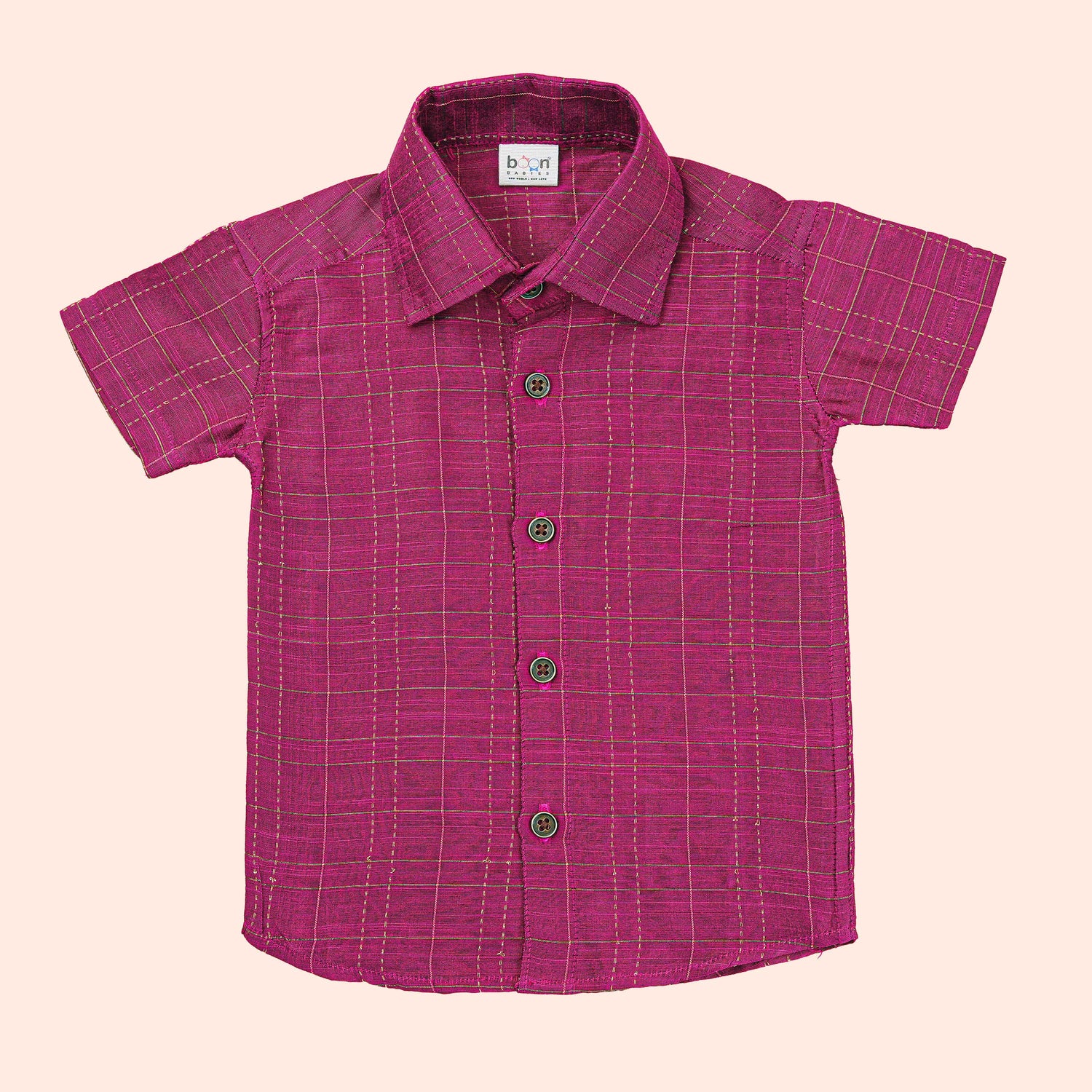 Regal Pink Silk Festive Check Shirt & Dhoti Set for Boys