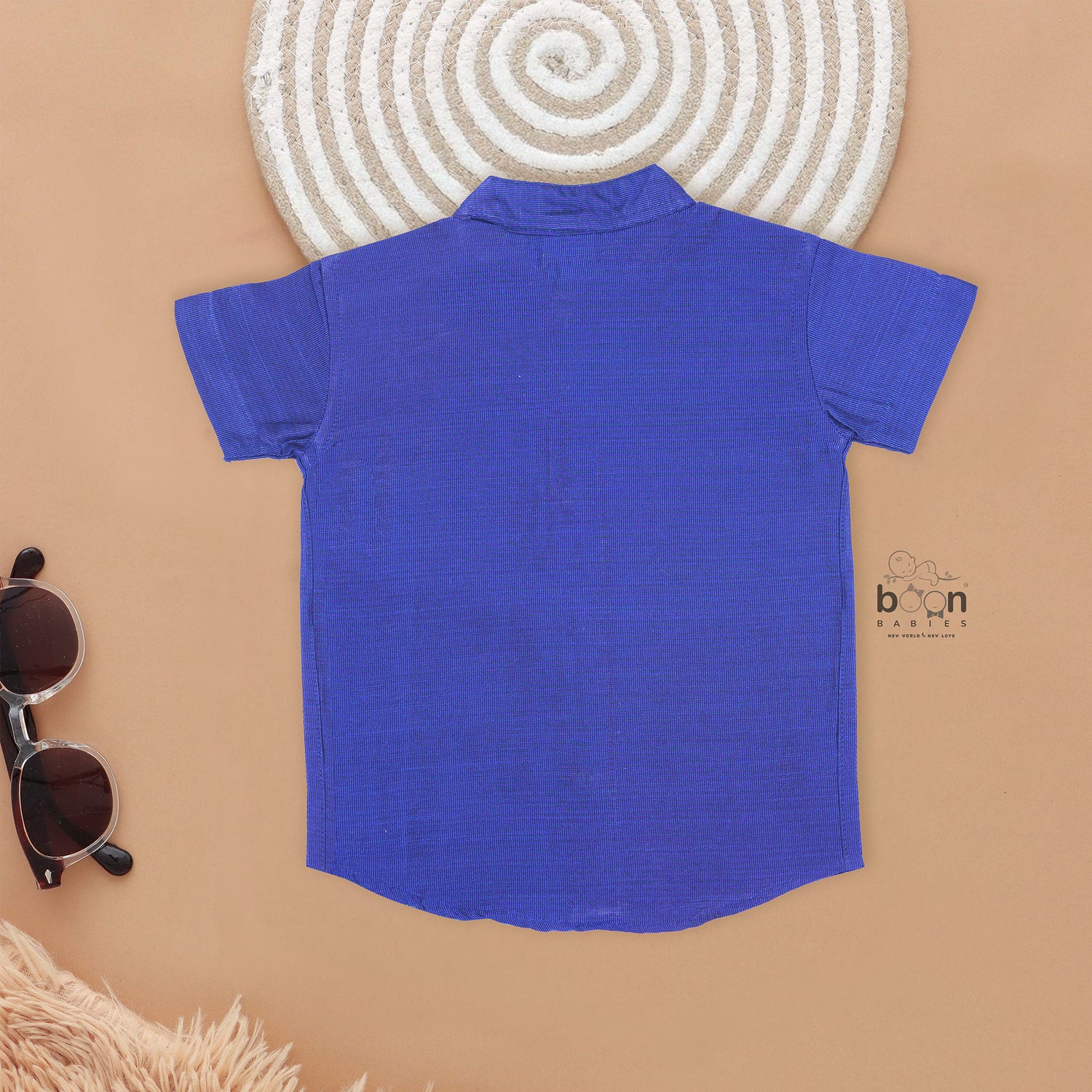 Royal Blue Floral Panel Silk Shirt with Cream Pattu Dhoti – Festive Ethnic Outfit for Boys