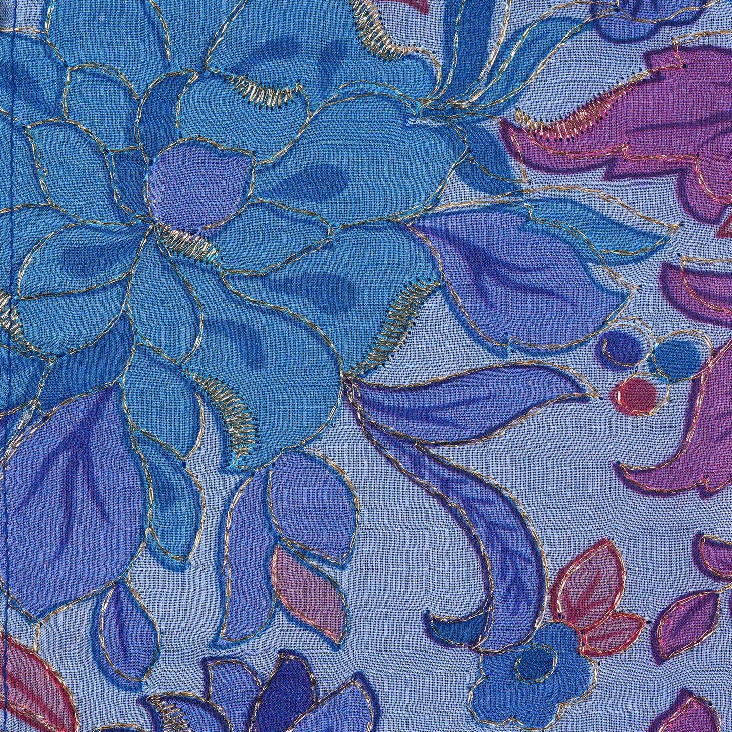 Royal Blue Floral Panel Silk Shirt with Cream Pattu Dhoti – Festive Ethnic Outfit for Boys