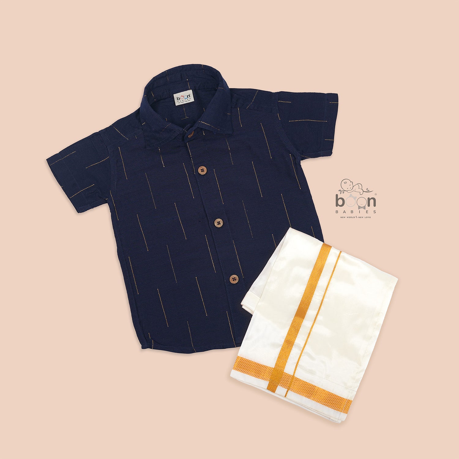 Royal Indigo Silk Boys Ethnic Shirt & Dhoti Set – Traditional & Elegant