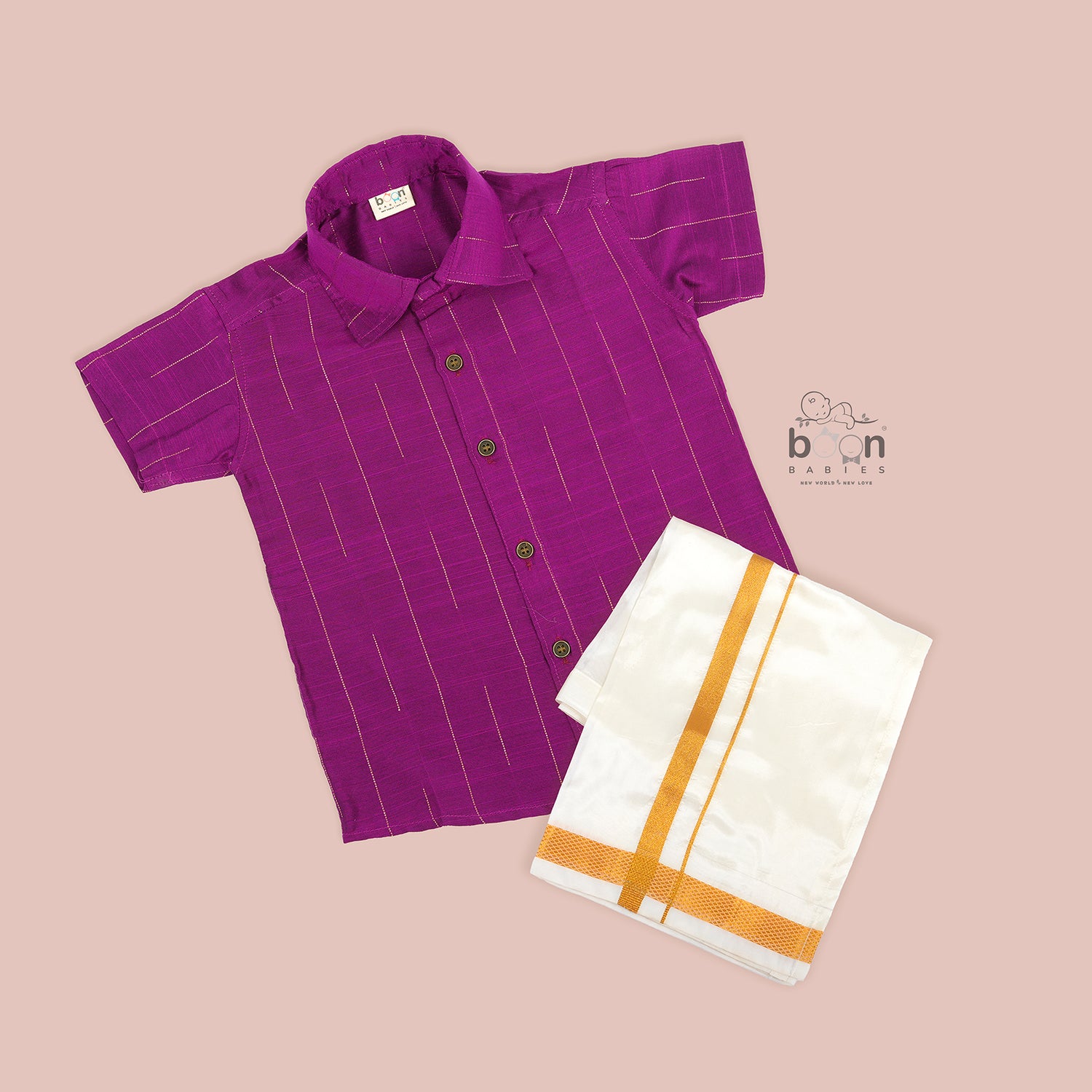 Royal Purple Silk Boys Ethnic Shirt & Dhoti Set – Vibrant Festive Finesse