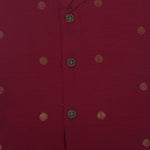Baby boy maroon silk Panjagajam set with mandarin collar shirt from Booon Babies, traditional and earthy for ages 6-12 months.