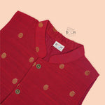 Bright red silk panjagajam set for boys aged 6M–3Y – vibrant, ethnic, and celebration-ready.