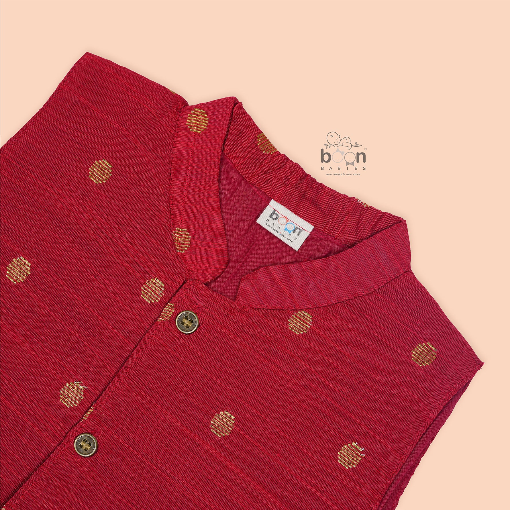 Bright red silk panjagajam set for boys aged 6M–3Y – vibrant, ethnic, and celebration-ready.