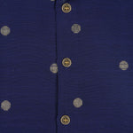 Indigo blue silk Panjagajam set for baby boys with Mandarin collar shirt by Booon Babies, traditional celebratory attire.