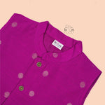 Magenta pink silk panjagajam set with gold butta for baby boys aged 6M–3Y. Traditional, festive, and full of charm – perfect for special days.