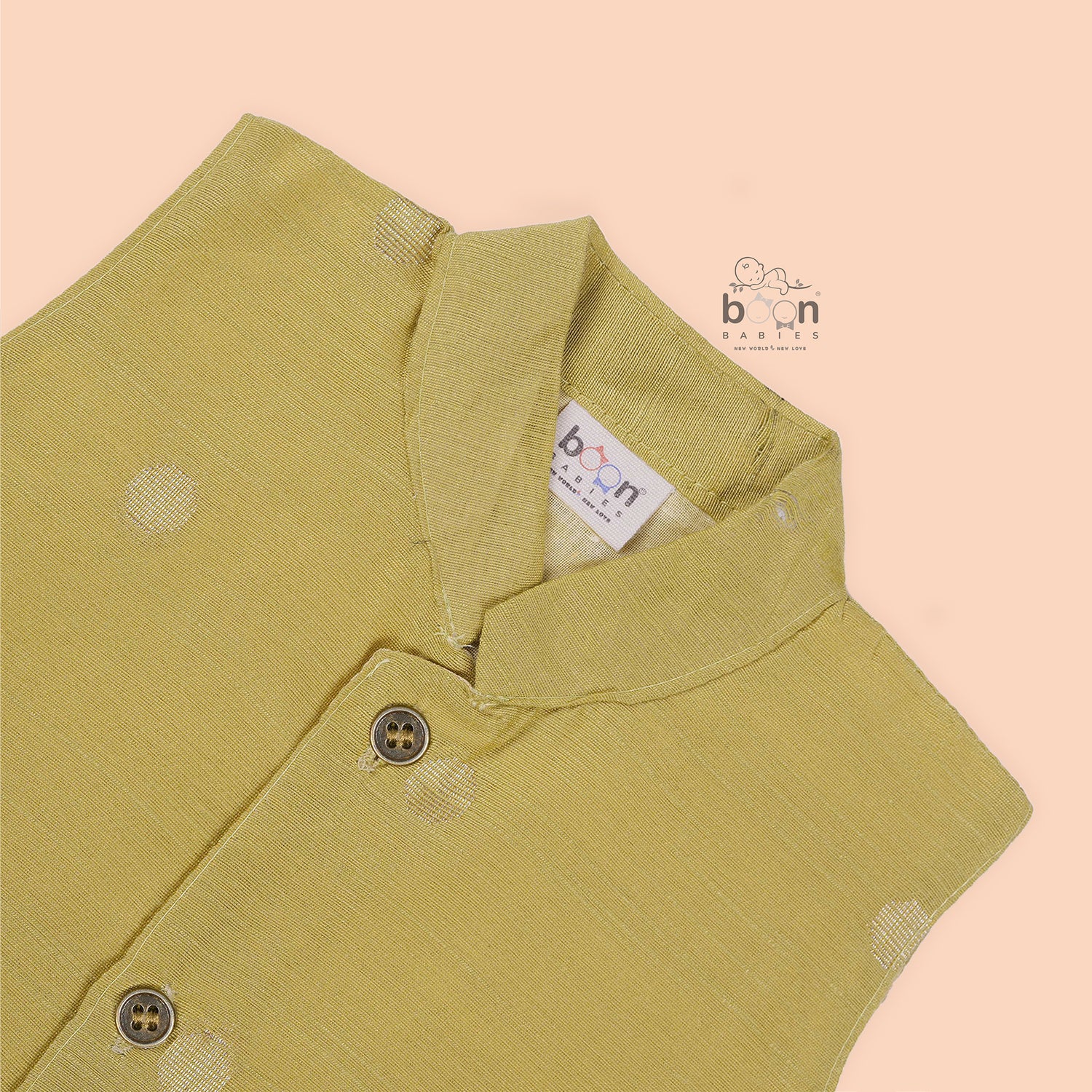 Elegant olive green silk panjagajam set for boys aged 6M–3Y – festive and soft for all-day celebration comfort.