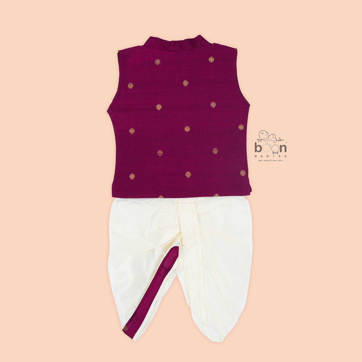 Elegant Plum silk panjagajam set for boys aged 6M–3Y – crafted for tradition, designed for comfort.