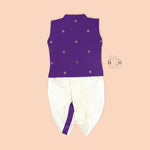 Purple silk panjagajam set for boys aged 6M–3Y – festive, elegant, and baby-approved.