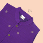Purple silk panjagajam set for boys aged 6M–3Y – festive, elegant, and baby-approved.