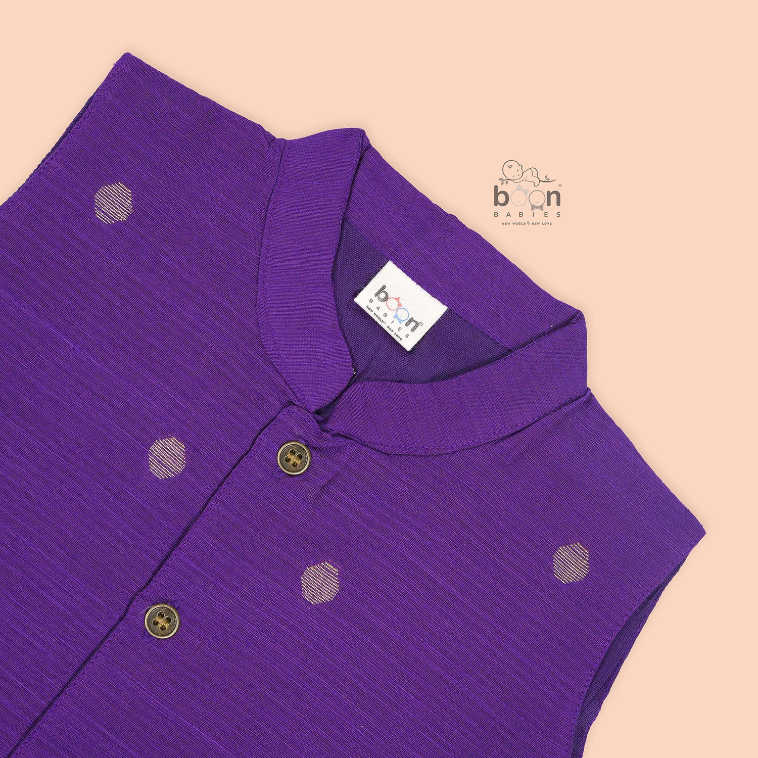 Purple silk panjagajam set for boys aged 6M–3Y – festive, elegant, and baby-approved.