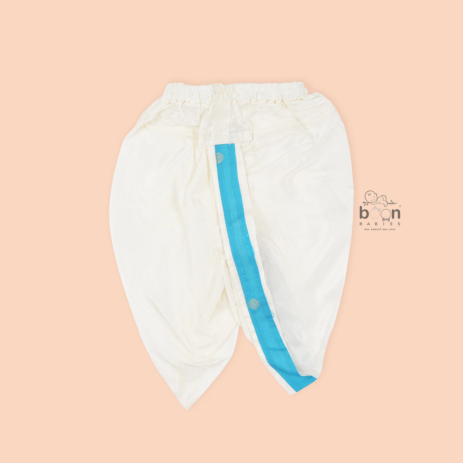 Classic silk Panjagajam set for baby boys in blue & white. Festive-ready comfort for ages 6M–3Y. Ideal for temple & ethnic occasions.