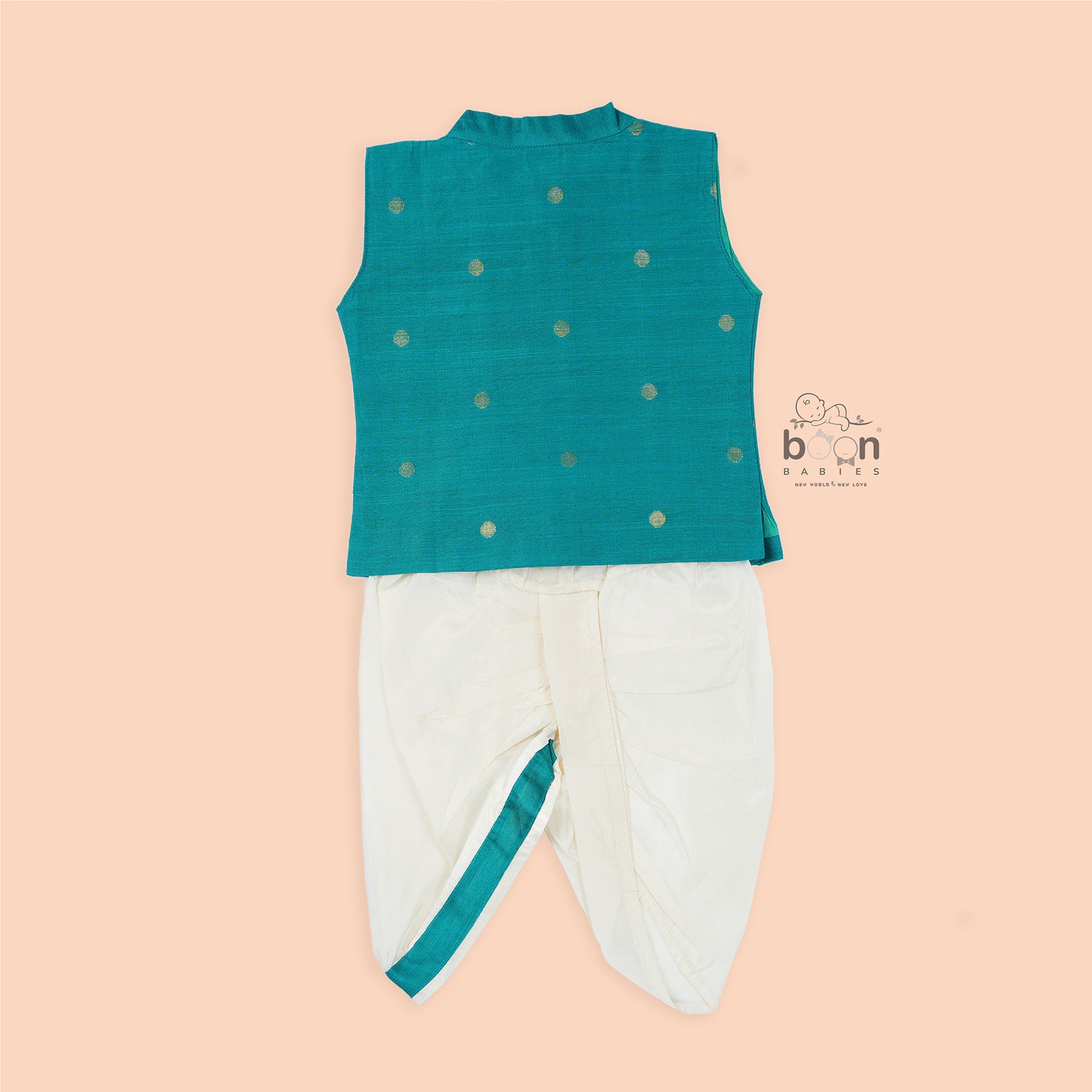 Teal blue silk panjagajam set for boys aged 6M to 3Y – stylish, festive, and baby-friendly. Perfect for every traditional celebration.