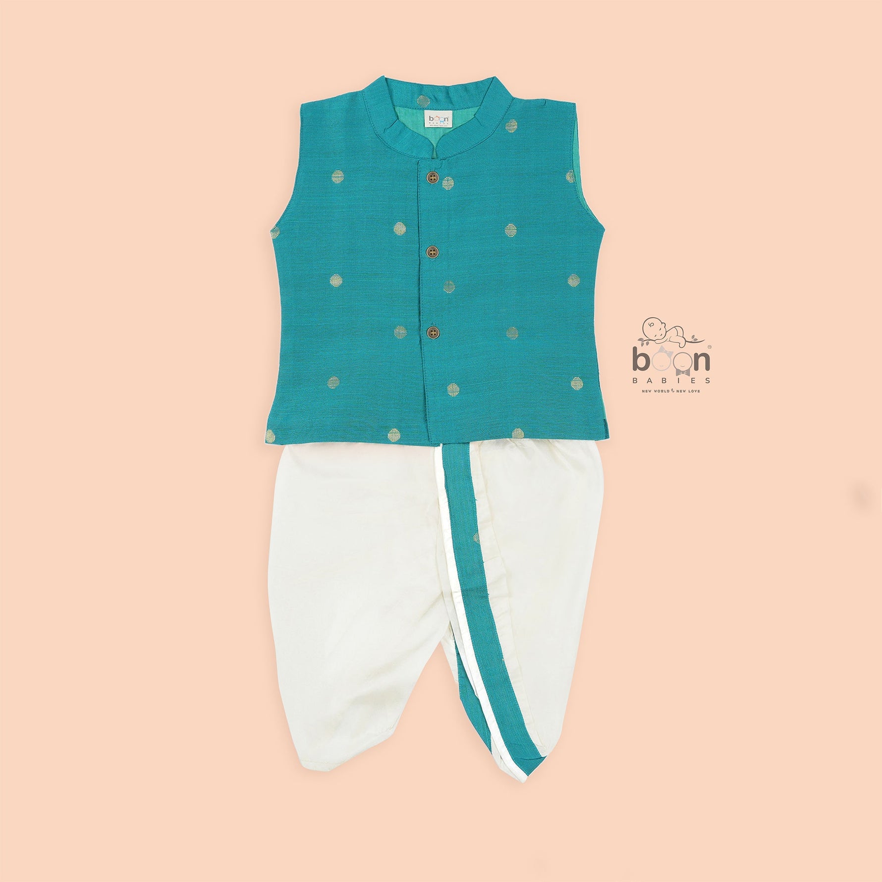 Teal blue silk panjagajam set for boys aged 6M to 3Y – stylish, festive, and baby-friendly. Perfect for every traditional celebration.