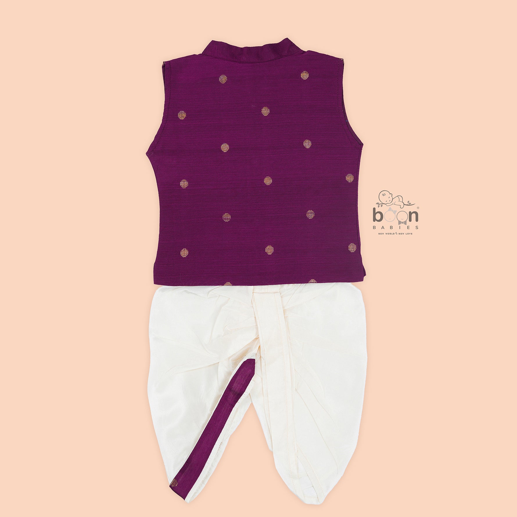 Wine silk panjagajam set for baby boys aged 6M–3Y – classic and royal for every celebration.