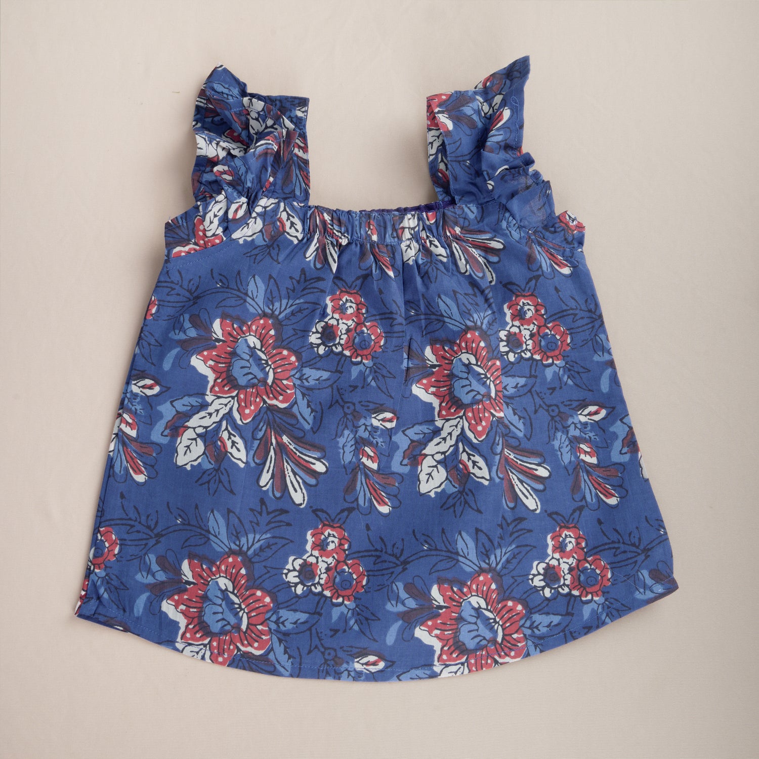 Girls Blue Printed Frill Top & Shorts Set