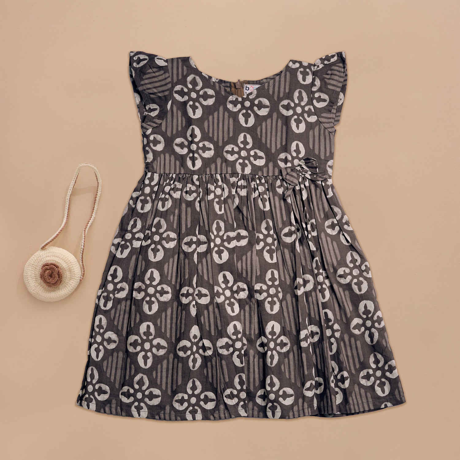 Elegant Monochrome Floral Cotton Dress for Girls