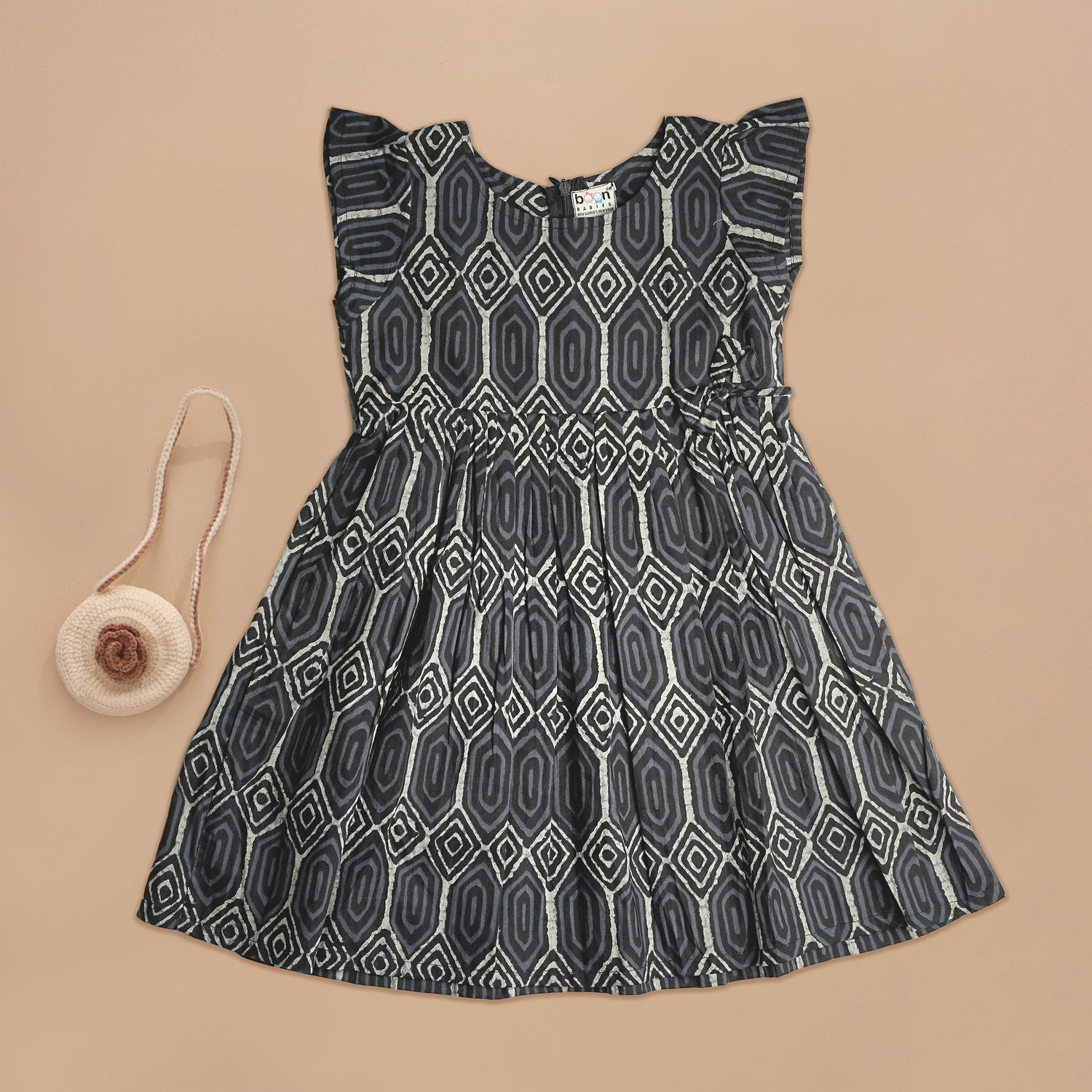 Sophisticated Black Geometric Print Frock for Girls