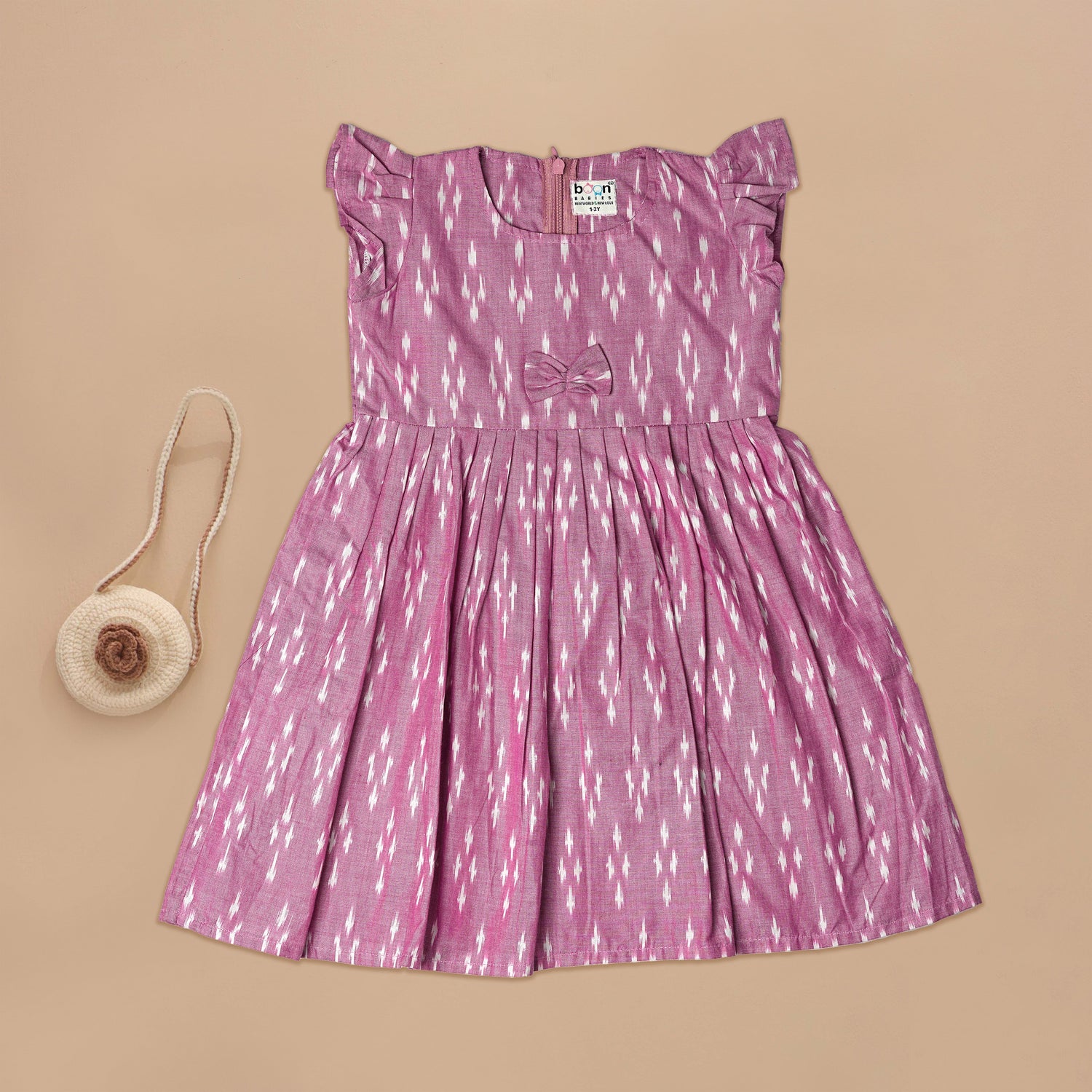 Soft and Stylish Pink Ikat Cotton Frock for Little Ones