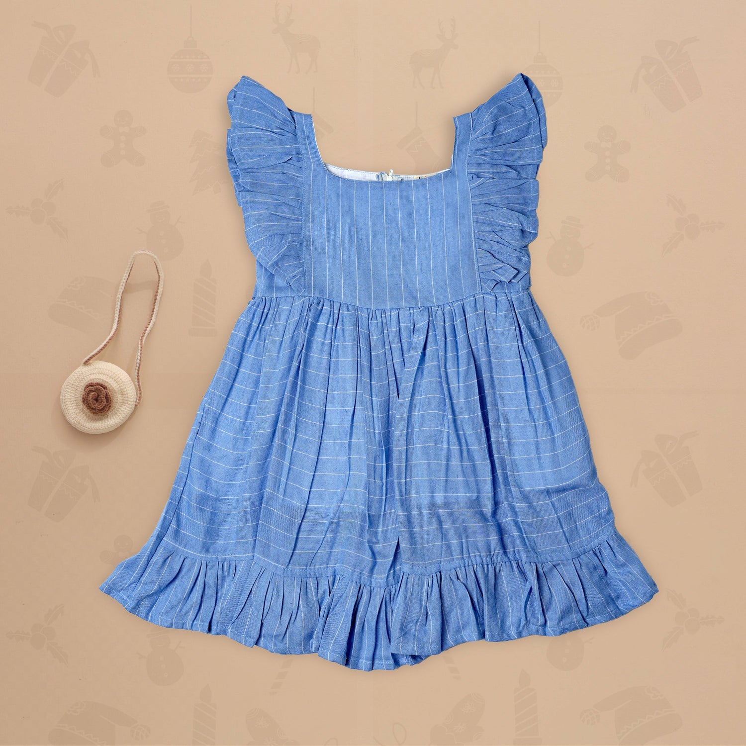 Blue Pinstripe Cotton Frock with Flowy Ruffles