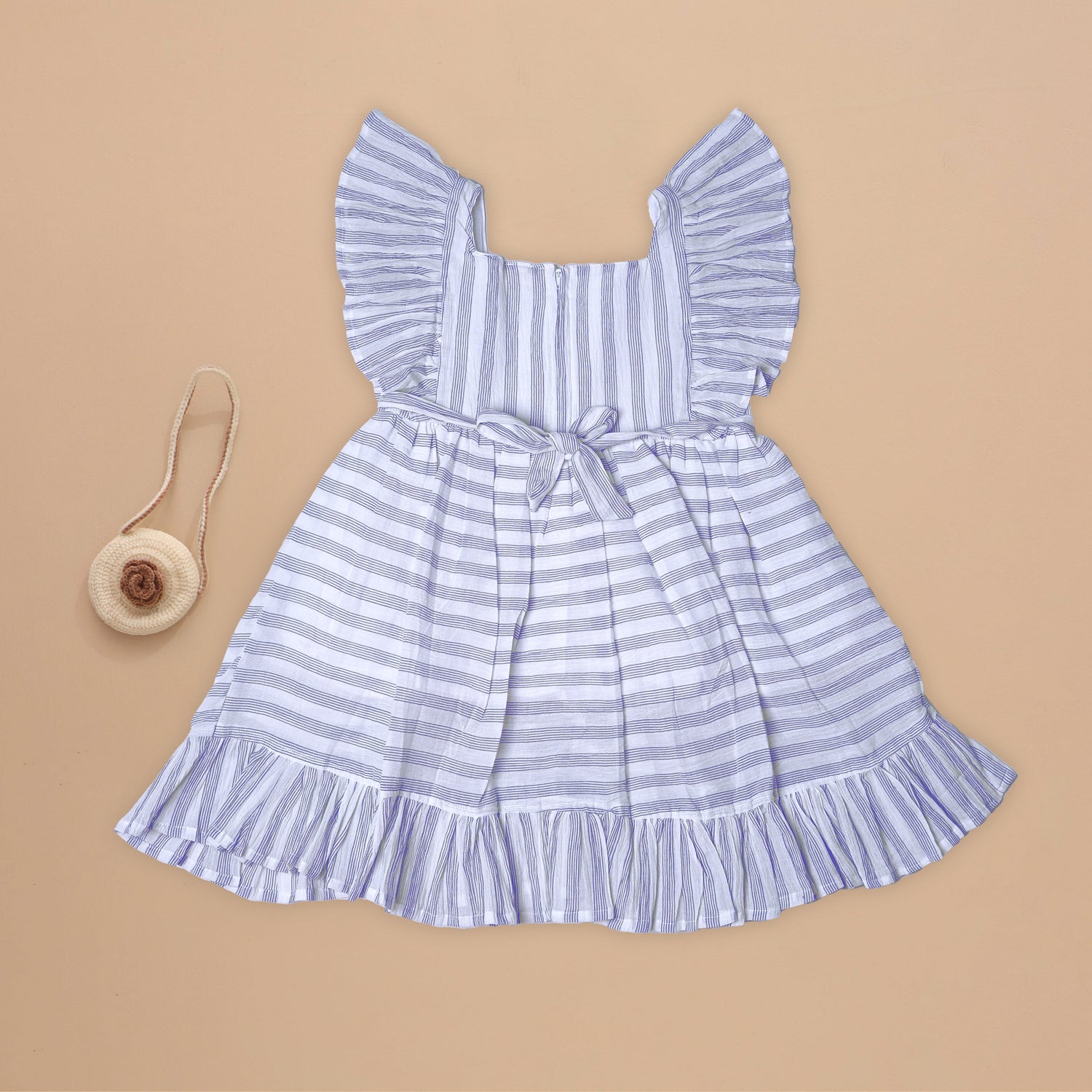 Soft Blue Cotton Frock with Gentle Stripes