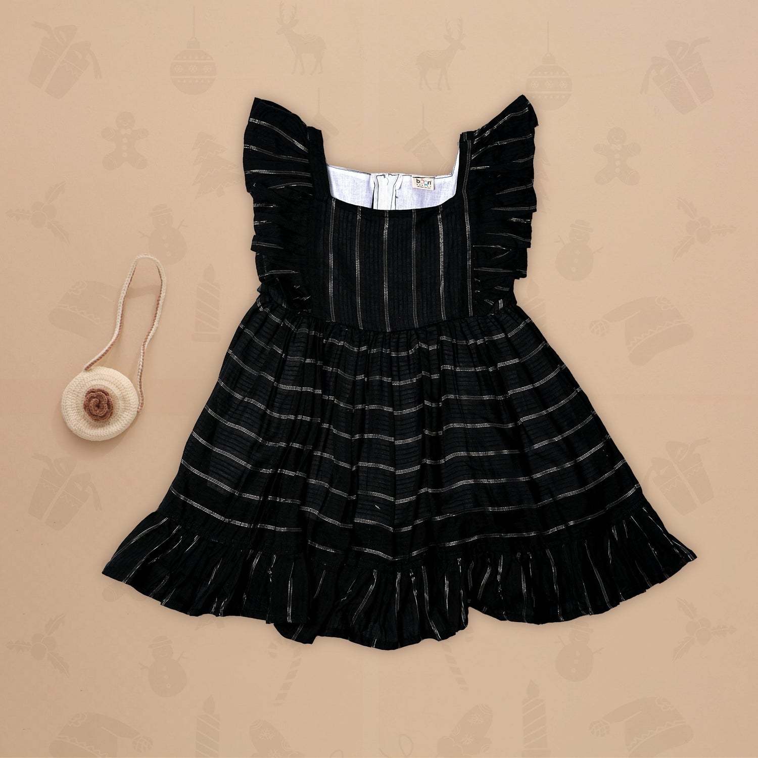 Bold Black Cotton Frock with Elegant Stripes