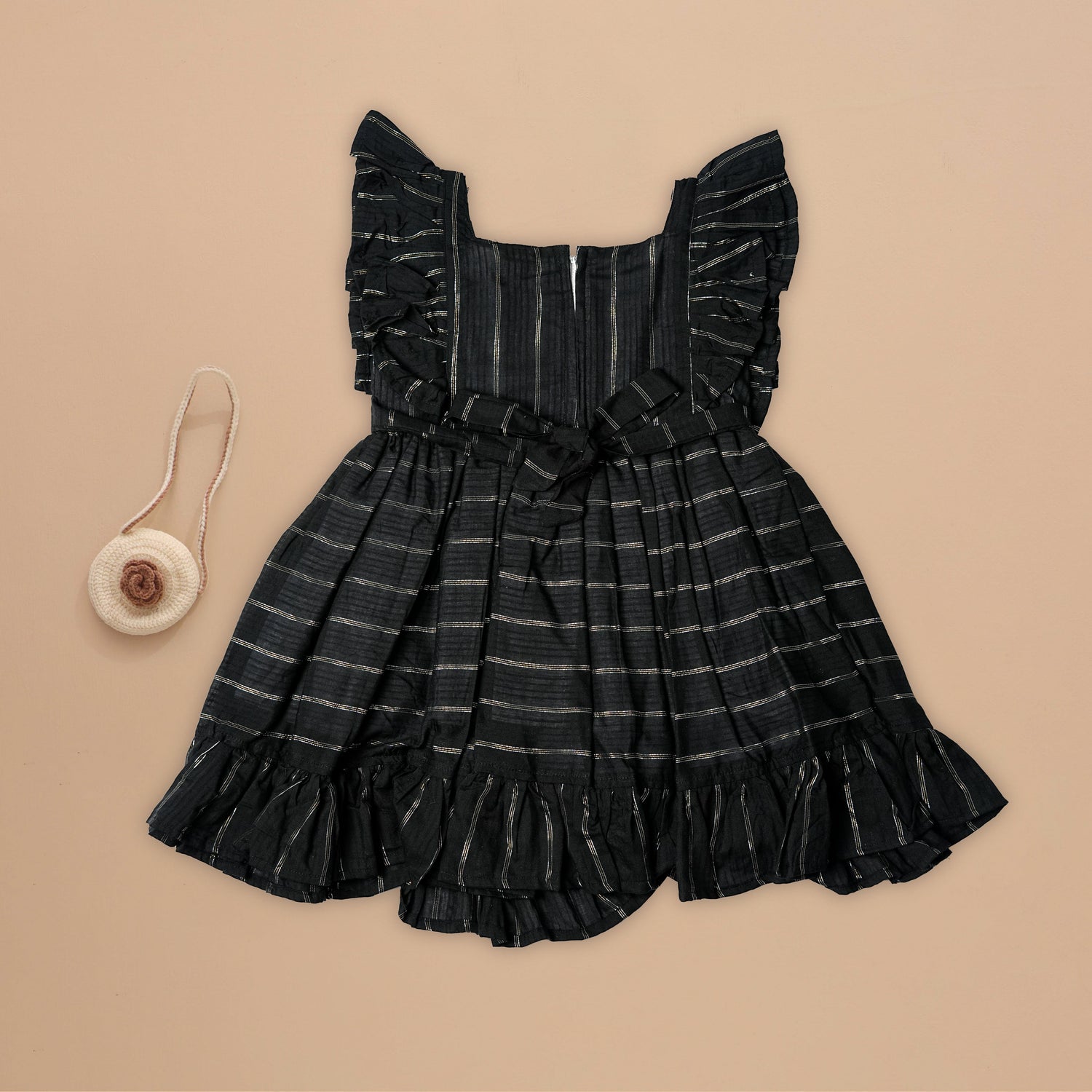 Bold Black Cotton Frock with Elegant Stripes