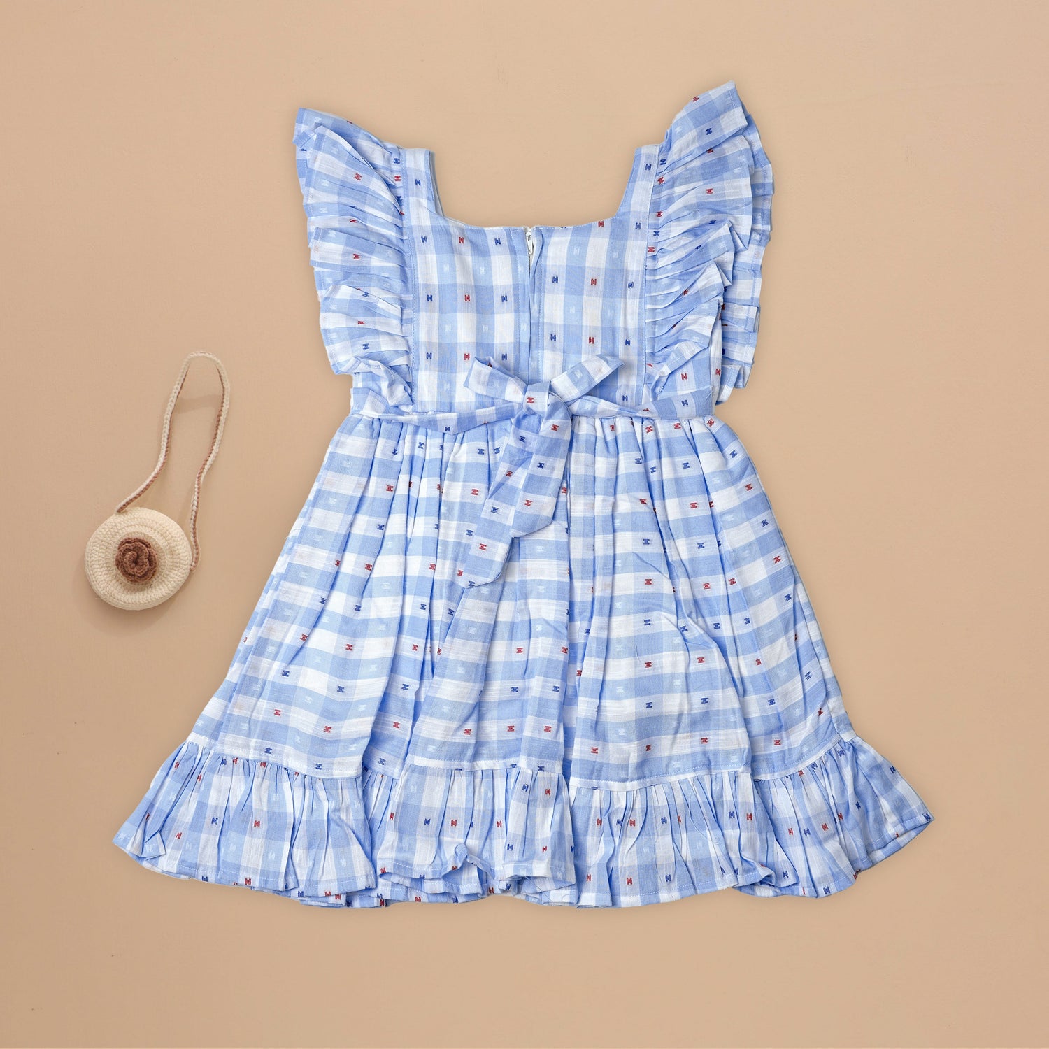 Playful Blue Checkered Frock for Little Girls