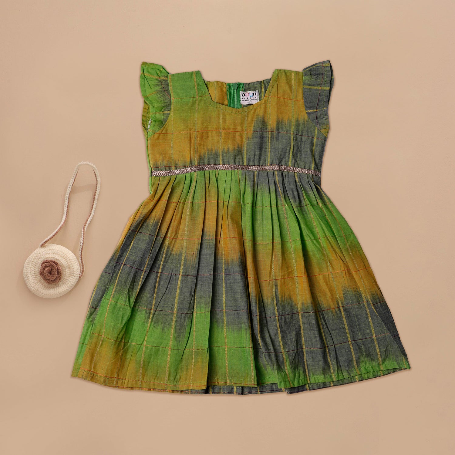 Elegant Gradient Green and Yellow Frock with Golden Accents