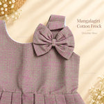 Shoulder bow detail on grey Mangalagiri cotton baby girl frock