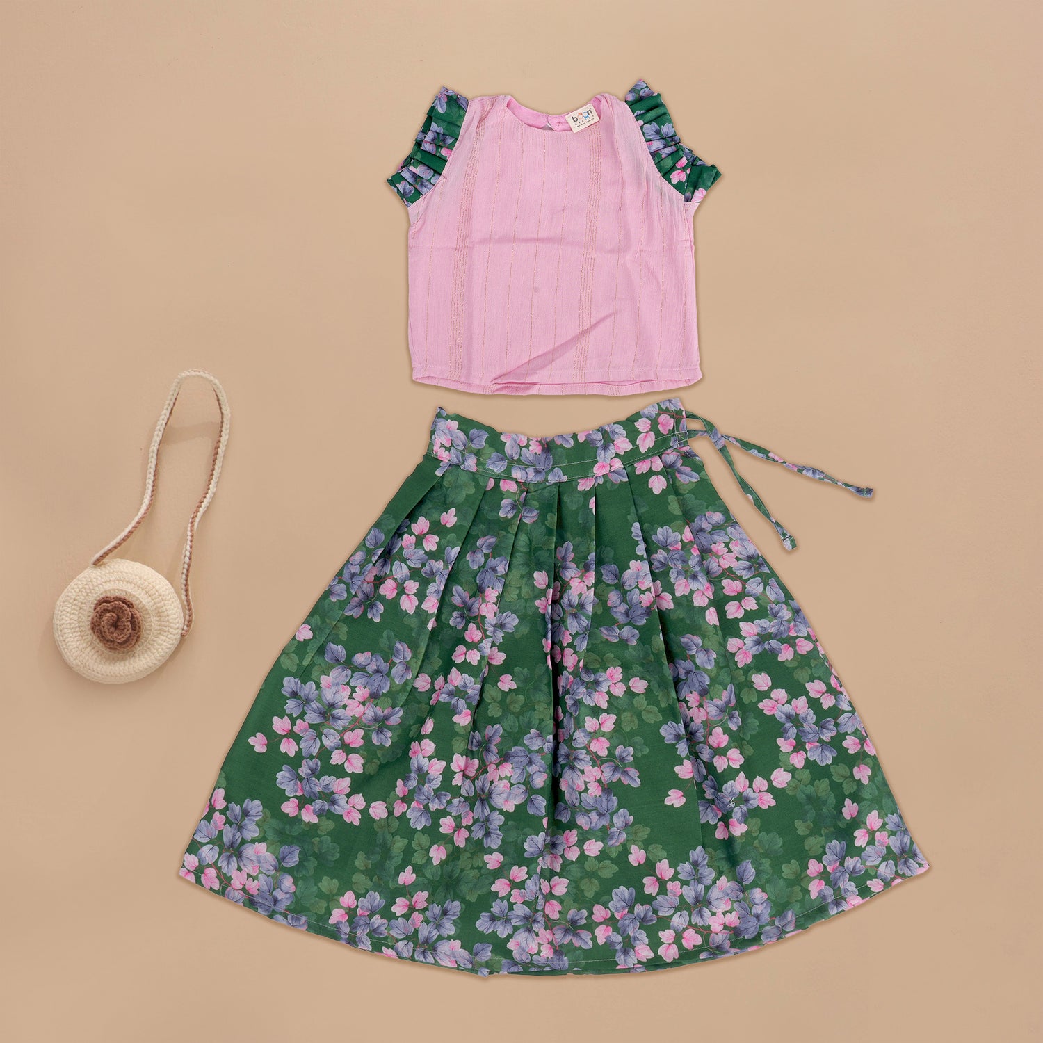 Sweet Pink and Green Floral Set for Girls – A Blossom of Style