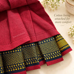 Cotton lining detail inside maroon Mangalagiri cotton baby girl frock