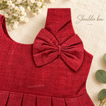 Shoulder bow detail on maroon Mangalagiri cotton baby girl frock