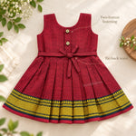 Maroon Mangalagiri cotton baby girl frock back view with two-button fastening and tie-back waist