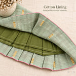 Cotton lining construction detail inside sage green tissue silk cotton baby girl knot frock