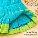 Cotton lining detail inside turquoise tissue silk cotton baby girl knot frock